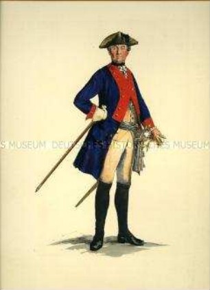 Uniformdarstellung, Offizier vom Infanterie-Regiment No. 38, Preußen, um 1786. Probedruck aus Menzel: Die Armee Friedrich's des Großen.