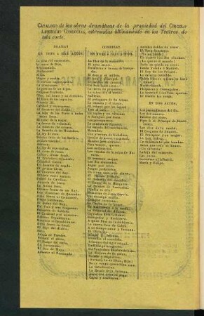 Catálogo de las obras dramáticas de la propiedad del Círculo Literario Comercial, estrenadas últimamente en los teatros de esta corte