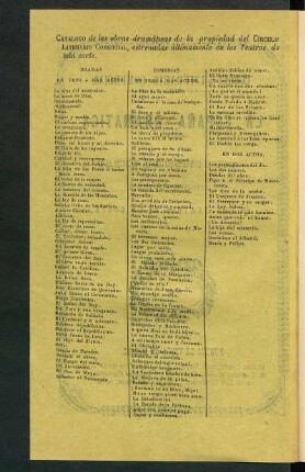 Catálogo de las obras dramáticas de la propiedad del Círculo Literario Comercial, estrenadas últimamente en los teatros de esta corte