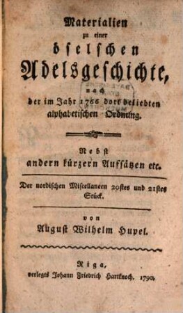 Der nordischen Miscellaneen ... Stück. 20/21, 20/21. 1790