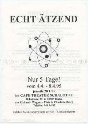 Programmzettel zu einer Umweltrevue im Rahmen der UN-Klimakonferenz 1995