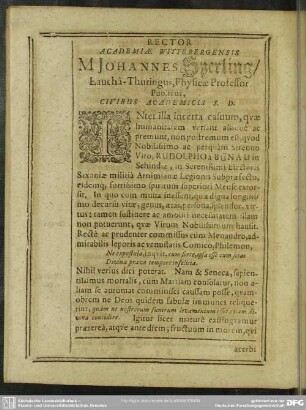 Rector Academiae Wittebergensis M Johannes Sperling ...