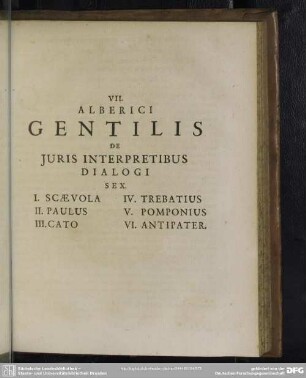 Alberici Gentilis De Iuris Interpretibus Dialogi Sex ...