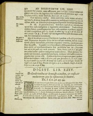 Digest. Lib. XXXV. De Conditionibus & demonstrationibus, & causis, & modis eorum quæ in testamento scribuntur.