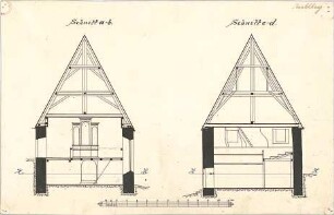 Dolmetsch, Heinrich; Kirchberg / Murr; Ev. Pfarrkirche, Restaurierung - Ost - u. Westseite (Querschnitte)