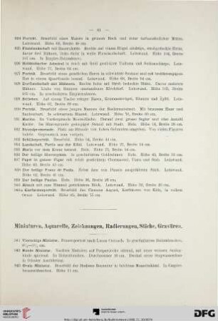 Miniaturen, Aquarelle, Zeichnungen, Radierungen, Stiche, Gravüren (Nr. 941-1052)