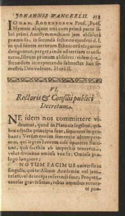 VI. Rectoris & Consilii publici Decretum.