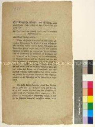Bekanntmachung des Magistrates der Stadt Leipzig über das Mandat von Anton König von Sachsen betreffend die Aufnahme eines Studiums und über die Verordnung betreffend das Ausstellen von Reisepässen
