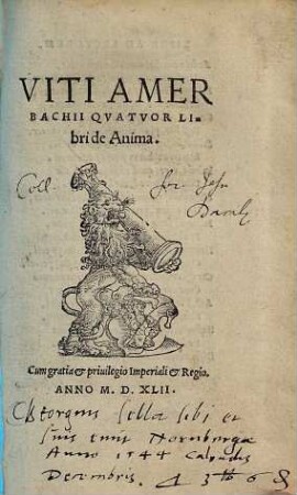 Viti Amerbachii Qvatvor Libri de Anima