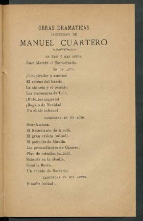 Obras dramaticas propiedad de Manuel Cuartero