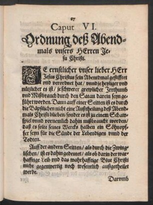 Caput VI. Ordnung deß Abendmals unsers Herren Jesu Christi.