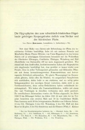 Die Hygrophyten des zum schwäbisch-fränkischen Hügellande gehörigen Keupergebietes östlich vom Neckar und der fränkischen Platte