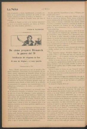 De cómo preparó Bismarck la guerra del 70 - (Continuación y Fin) : Falsificación del telegrama de Ems ; el texto del Original y el texto Apócrifo