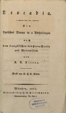 Leocadia : ein lyrisches Drama in 3 Abtheilungen