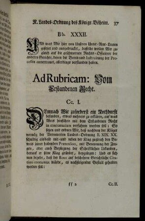 Ad Rubricam: Vom Erstandenen Recht. Cc. I. - Ee. XXXV.