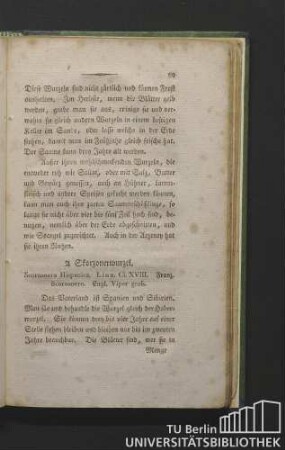 Skorzonerwurzel. Scorzonera hispanica. Linn. Cl. XVIII. Franz. scorsonere. Engl. viper grass.