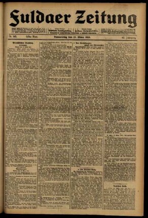 Erste Ausgabe vom Donnerstag, den 13. März 1913.