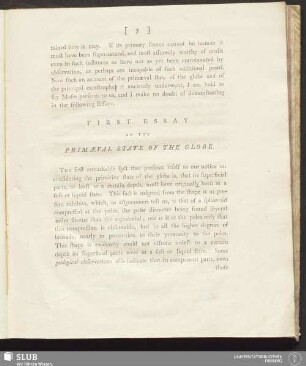 First Essay on the Primaeval State of the Globe