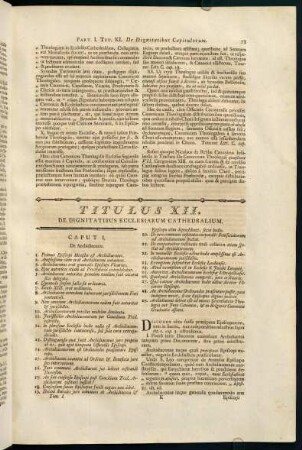 73-81, Titulus XII. De Dignitatibus Ecclesiarum Cathedralium.