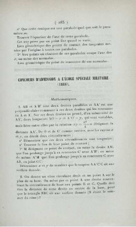 Concours d'admission a l'École Spéciale Militaire (1888).