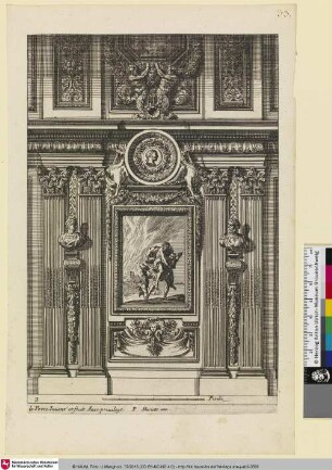 [Wandverkleidung mit einem Gemälde von Aeneas, der Anchises auf dem Rücken trägt; Lambris avec un tableau représentant Enée portant Anchise sur son dos]