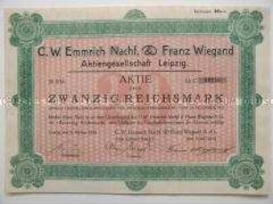 Aktie der C.W. Emmrich Nachf. und Franz Wiegand Aktiengesellschaft Leipzig