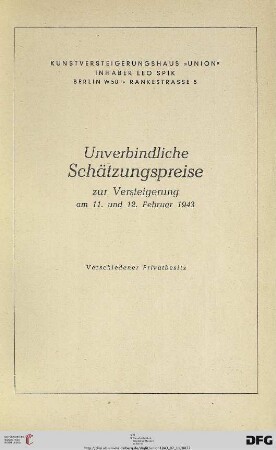 Unverbindliche Schätzungspreise
