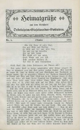 5.1915: Heimatgrüße aus dem Kirchspiel Oedelsheim, Gieselwerder, Gottstreu