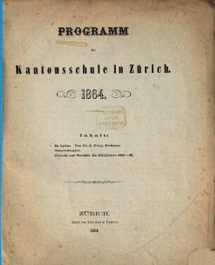 Programm der Kantonsschule in Zürich, 1863/64 (1864)