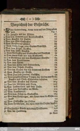 Verzeichniß der Gespräche.