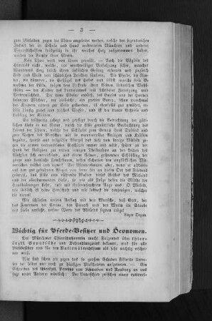 Wichtig für Pferde=Besitzer und Öconomen.