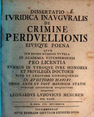 Diss. iur. inaug. de crimine perduellionis eiusque poena