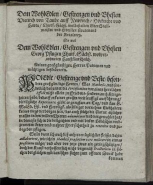 Dem WohlEdlen/ Gestrengen und Vhesten Dietrich von Taube auff Newkirch [...] So wol Dem WohlEdlen/ Gestrengen und Vhesten Georg Pflugen Churf. [...]