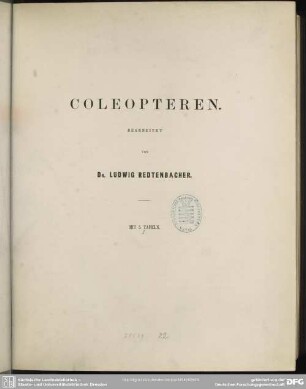 Zoologischer Theil ; Bd.2, [Abth. 1], 1: Coleopteren