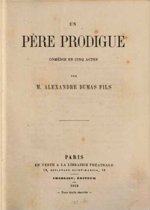 Un père prodigue : comédie en cinq actes