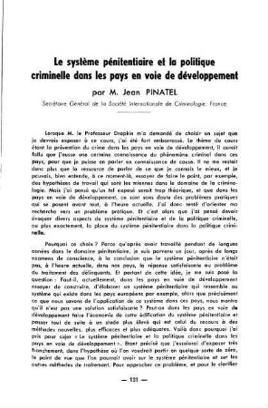 121-129, Le système pénitentiaire et la politique criminelle dans les pays en voie de développement
