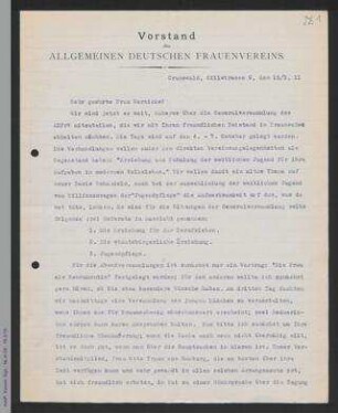 Brief von Helene Lange an Elisabeth Wernicke