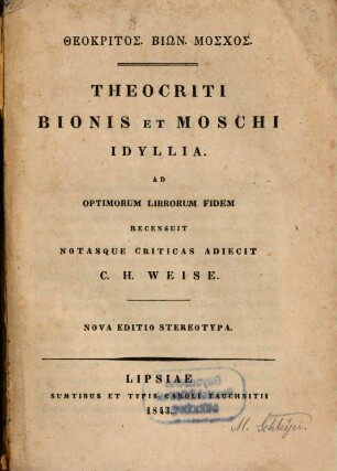 Theocriti, Bionis et Moschi idyllia