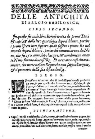 Delle Antichita Di Beroso Babilonico Libro Secondo.