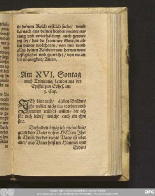 Am XVI. Sontag nach Trinitatis/ Lection aus der Epistel zun Ephes. am 3. Cap.