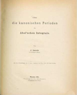 Ueber die kanonischen Perioden der Abel'schen Integrale, 1