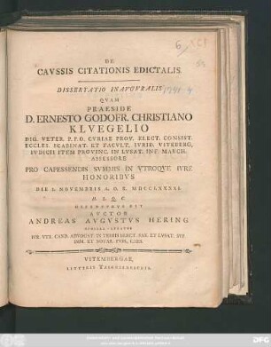 De Cavssis Citationis Edictalis : Dissertatio Inavgvralis