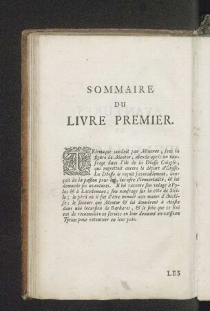 Sommaire du livre premier.