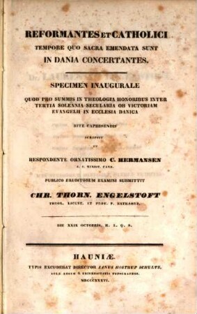 Reformantes et catholici tempore quo sacra emendata sunt in Dania concertantes : commentatio historica