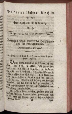 Nr. 7. Magdeburg, den 17ten November 1792