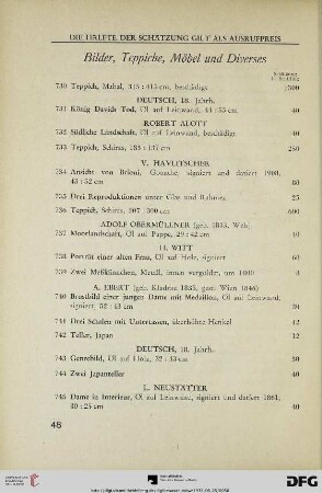 Bilder, Teppiche, Möbel und Diverses (Nr. 730-825)