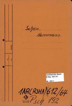 Personenheft Hermann Schön (*13.03.1907, +01.02.1945), SS-Untersturmführer