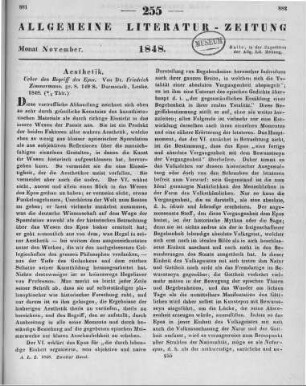 Zimmermann, F.: Ueber den Begriff des Epos. Darmstadt: Leske 1848
