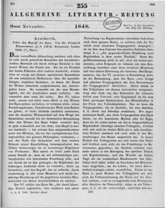 Zimmermann, F.: Ueber den Begriff des Epos. Darmstadt: Leske 1848
