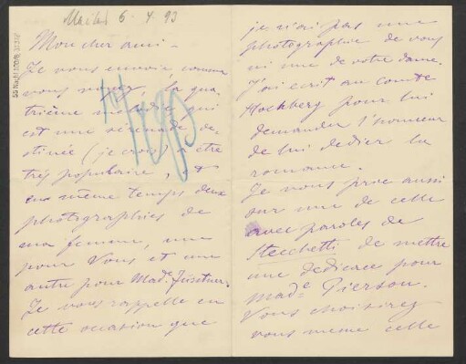 Brief an Adolph Fürstner : 06.04.1893